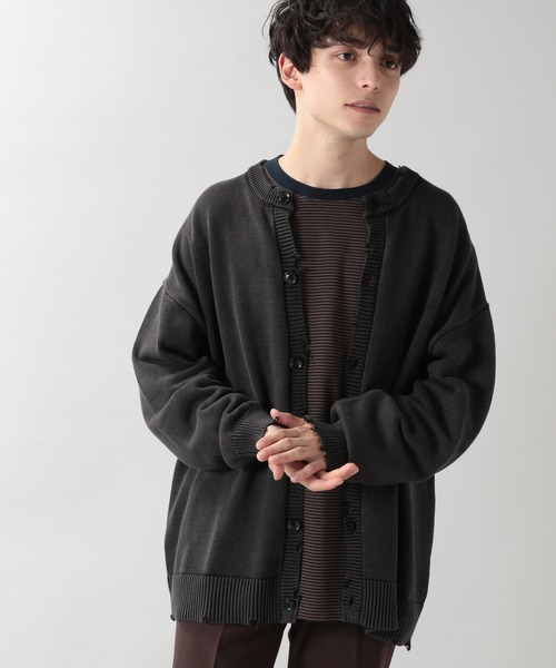 RAGEBLUE（レイジブルー）の「ダメージニットカーディガン/214794（カーディガン/ボレロ・メンズ・スミクロ/ブラウン/パープル・MEDIUM/LARGE）」の2枚目の写真