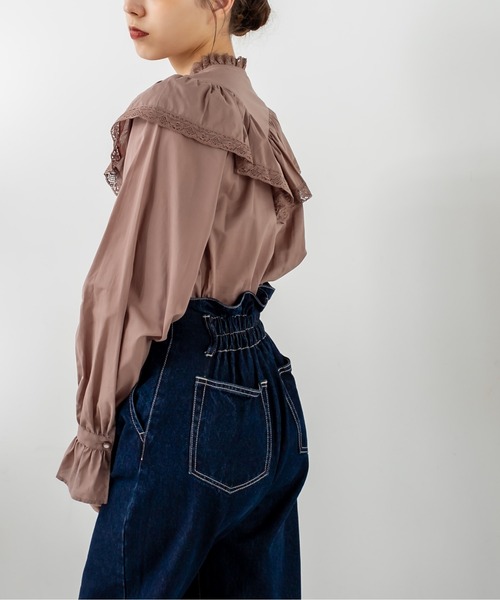 OLIVE des OLIVE（オリーブデオリーブ）の「Vフリルスタンドブラウス（シャツ/ブラウス・レディース・オフホワイト/ブラック/ライトブラウン・FREE）」の12枚目の写真