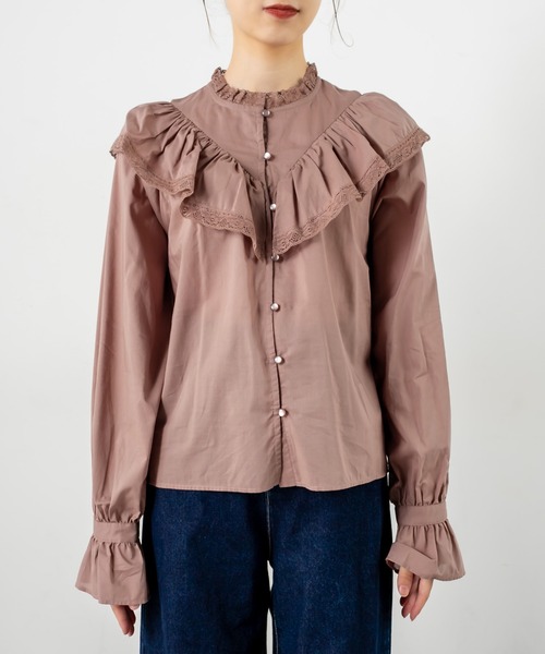 OLIVE des OLIVE（オリーブデオリーブ）の「Vフリルスタンドブラウス（シャツ/ブラウス・レディース・オフホワイト/ブラック/ライトブラウン・FREE）」の11枚目の写真