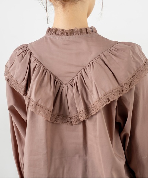 OLIVE des OLIVE（オリーブデオリーブ）の「Vフリルスタンドブラウス（シャツ/ブラウス・レディース・オフホワイト/ブラック/ライトブラウン・FREE）」の13枚目の写真