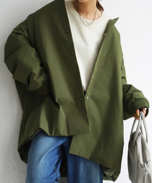 antiqua（アンティカ）の「BIGノーカラーブルゾン（ブルゾン・レディース・ブラック/カーキ/アイボリー・FREE）」の12枚目の写真