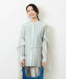 HERENCIA | ピンタック チュニック バンドカラー ロングシャツ ブラウス(シャツ/ブラウス)