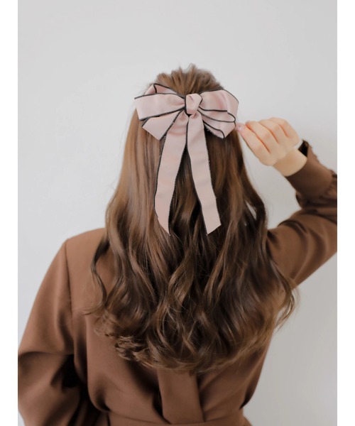 Areeam（アリーム）の「バイカラーリボンヘアカフ（ヘアゴム・レディース・ブラック/ピンク・FREE）」の6枚目の写真