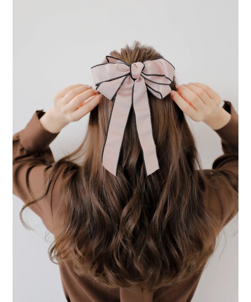 Areeam（アリーム）の「バイカラーリボンヘアカフ（ヘアゴム・レディース・ブラック/ピンク・FREE）」の10枚目の写真
