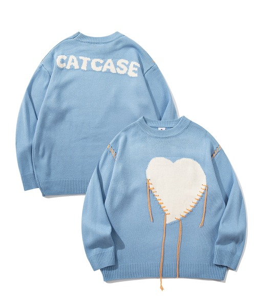 HOOK】個性派・ハートステッチのスウェット風ニット（ニット/セーター