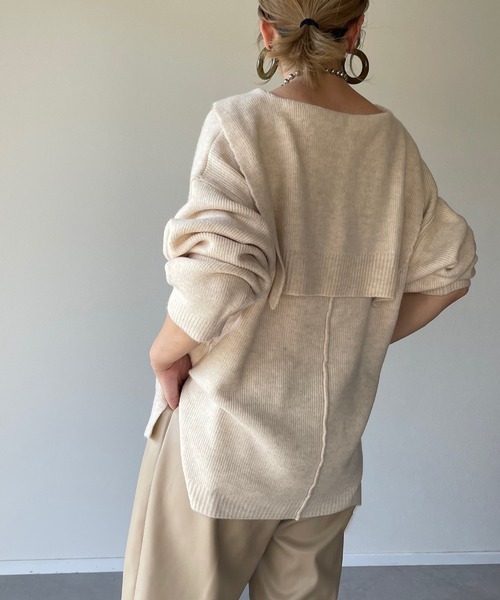y/m by misato(イムバイミサト)の「杢ストレッチ糸セーラーカラートップス(ニット/セーター・レディース・アイボリー/グレイッシュベージュ・FREE)」の11枚目の写真