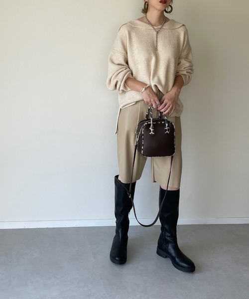 y/m by misato(イムバイミサト)の「杢ストレッチ糸セーラーカラートップス(ニット/セーター・レディース・アイボリー/グレイッシュベージュ・FREE)」の17枚目の写真