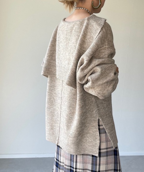 y/m by misato(イムバイミサト)の「杢ストレッチ糸セーラーカラートップス(ニット/セーター・レディース・アイボリー/グレイッシュベージュ・FREE)」の7枚目の写真