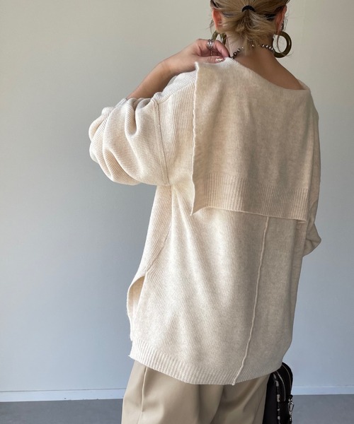 y/m by misato(イムバイミサト)の「杢ストレッチ糸セーラーカラートップス(ニット/セーター・レディース・アイボリー/グレイッシュベージュ・FREE)」の3枚目の写真