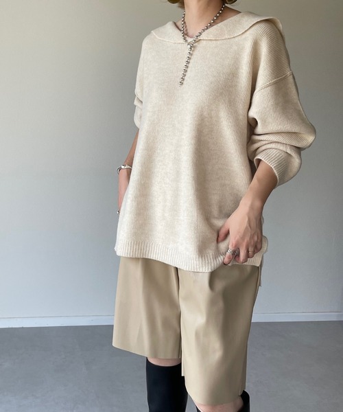 y/m by misato(イムバイミサト)の「杢ストレッチ糸セーラーカラートップス(ニット/セーター・レディース・アイボリー/グレイッシュベージュ・FREE)」の20枚目の写真