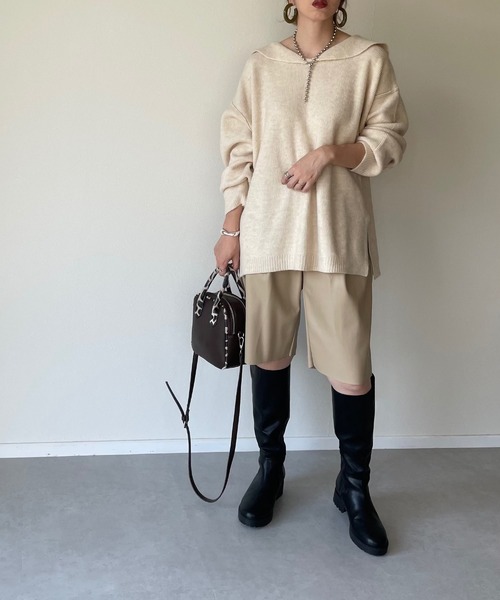 y/m by misato(イムバイミサト)の「杢ストレッチ糸セーラーカラートップス(ニット/セーター・レディース・アイボリー/グレイッシュベージュ・FREE)」の6枚目の写真