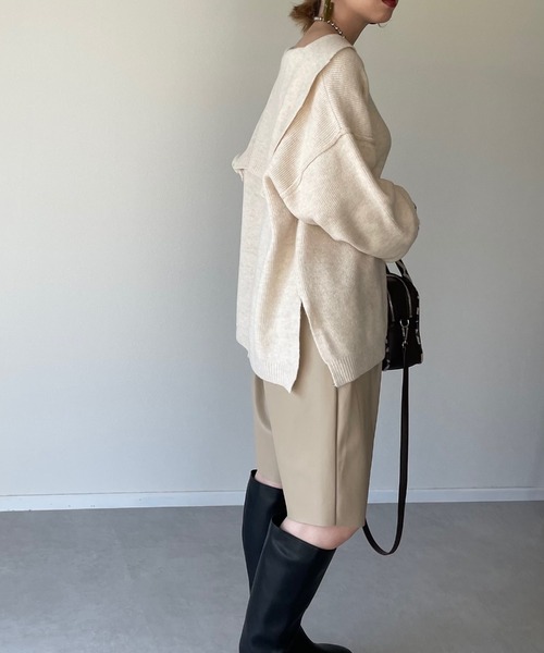 y/m by misato(イムバイミサト)の「杢ストレッチ糸セーラーカラートップス(ニット/セーター・レディース・アイボリー/グレイッシュベージュ・FREE)」の21枚目の写真