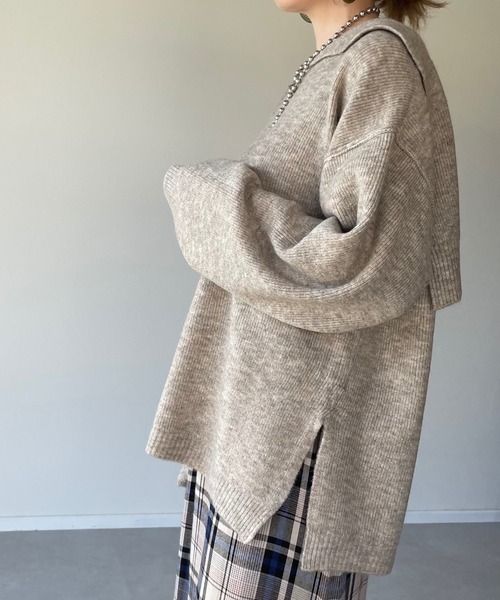 y/m by misato(イムバイミサト)の「杢ストレッチ糸セーラーカラートップス(ニット/セーター・レディース・アイボリー/グレイッシュベージュ・FREE)」の9枚目の写真