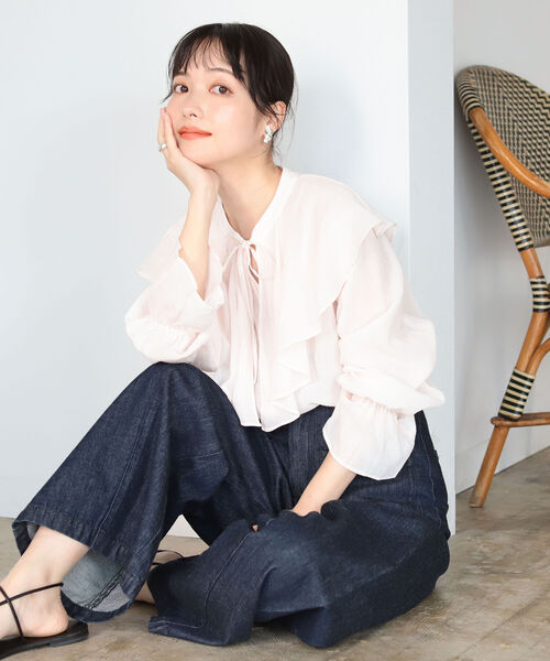 BeAMS DOT（ビームスドット）の「【WEB限定】BeAMS DOT / 楊柳 フリルブラウス（シャツ/ブラウス・レディース・レッド系その他2/ネイビー・FREE）」の3枚目の写真