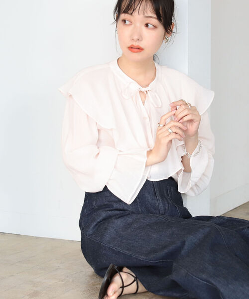 BeAMS DOT（ビームスドット）の「【WEB限定】BeAMS DOT / 楊柳 フリルブラウス（シャツ/ブラウス・レディース・レッド系その他2/ネイビー・FREE）」の4枚目の写真