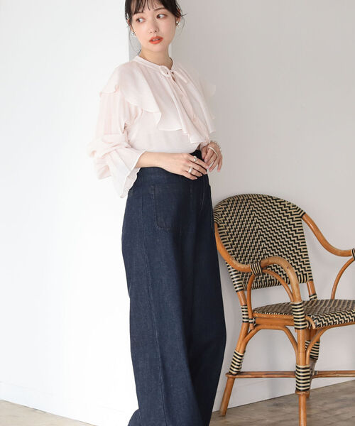 BeAMS DOT（ビームスドット）の「【WEB限定】BeAMS DOT / 楊柳 フリルブラウス（シャツ/ブラウス・レディース・レッド系その他2/ネイビー・FREE）」の5枚目の写真