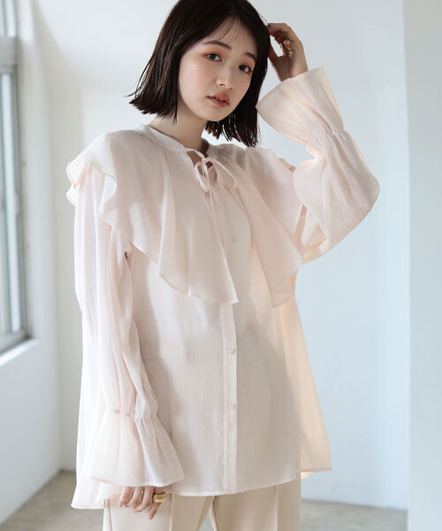 BeAMS DOT（ビームスドット）の「【WEB限定】BeAMS DOT / 楊柳 フリルブラウス（シャツ/ブラウス・レディース・レッド系その他2/ネイビー・FREE）」の14枚目の写真