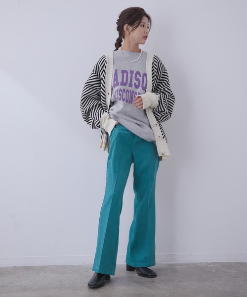 vis-`a-vis（ビサビ）の「【WEB限定】マストトレンド！へリンボーンバイカラーカーディガン（カーディガン/ボレロ・レディース・ベージュ/ブルー系その他4/ブラック・FREE）」の5枚目の写真