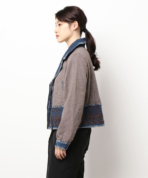 axes femme（アクシーズファム）の「ツィード×デニムＪＫＴ（デニムジャケット・レディース・ブラック/インディゴブルー・MEDIUM）」の5枚目の写真