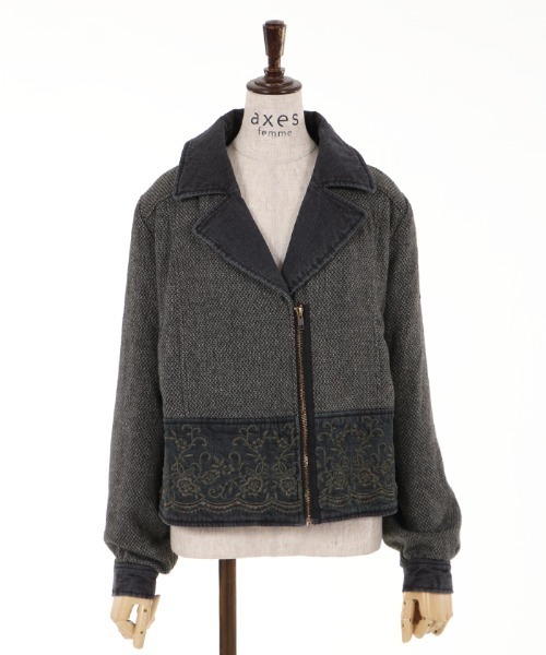 axes femme（アクシーズファム）の「ツィード×デニムＪＫＴ（デニムジャケット・レディース・ブラック/インディゴブルー・MEDIUM）」の14枚目の写真