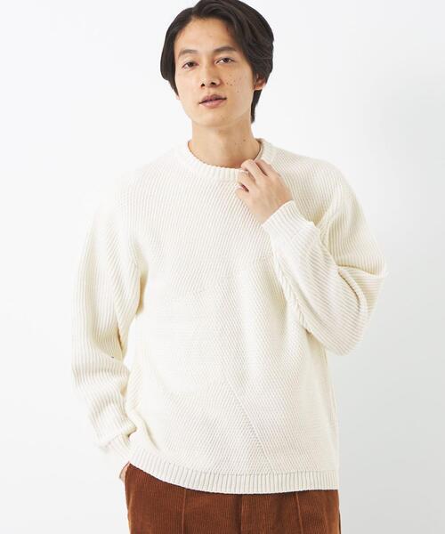 green label relaxing（グリーンレーベルリラクシング）の「フォークランドウール キリカエ クルーネック ニット（ニット/セーター・メンズ・ホワイト/ブラック・S/M/L/XL）」の5枚目の写真