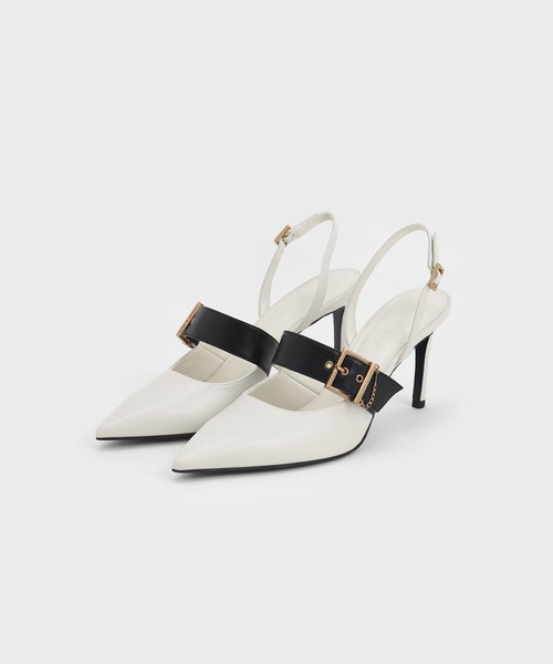 CHARLES & KEITH（チャールズ & キース）の「バックルド スリングバックパンプス / Buckled Slingback Pumps（パンプス・レディース・オフホワイト/ダークブルー・22.5cm/23cm/23.5cm/24.5cm/25cm/25.5cm/22cm）」の3枚目の写真