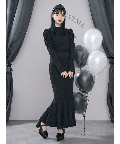 EATME（イートミー）の「クロスケーブルニットスカート（セットアップ可能）（スカート・レディース・ブラック/ブルー/ベージュ/グレー・FREE）」の12枚目の写真