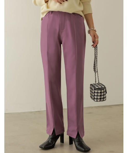 Re:EDIT（リエディ）の「[低身長サイズ有][保湿]潤って暖かい裏微起毛リサイクルセンタースリットテーパードパンツ（その他パンツ・レディース・アイボリー/ラベンダー/ブラック/ブルー/ピンク/グリーン/ブラウン・AS/LARGE/AL/MEDIUM/SMALL/AM）」の7枚目の写真