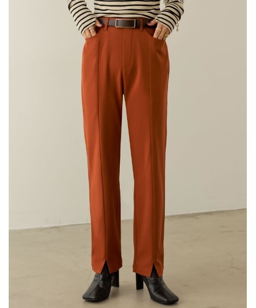 Re:EDIT（リエディ）の「[低身長サイズ有][保湿]潤って暖かい裏微起毛リサイクルセンタースリットテーパードパンツ（その他パンツ・レディース・アイボリー/ラベンダー/ブラック/ブルー/ピンク/グリーン/ブラウン・AS/LARGE/AL/MEDIUM/SMALL/AM）」の5枚目の写真