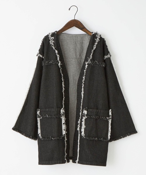 byYOUANCE（バイユアンス）の「フリンジデニムジャケット（デニムジャケット・レディース・ブラック/インディゴブルー/その他1・FREE）」の6枚目の写真
