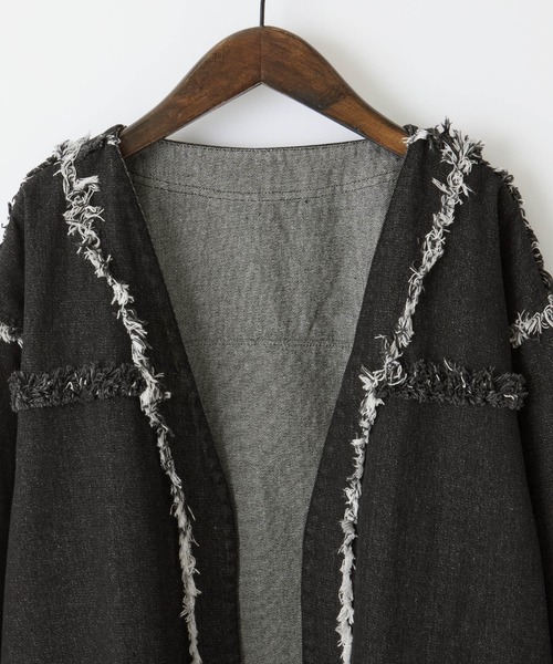 byYOUANCE（バイユアンス）の「フリンジデニムジャケット（デニムジャケット・レディース・ブラック/インディゴブルー/その他1・FREE）」の8枚目の写真