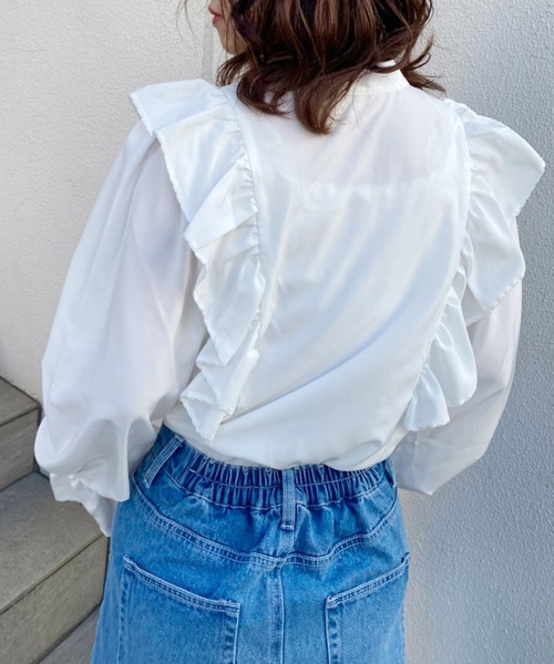one after another NICE CLAUP（ワンアフターアナザーナイスクラップ）の「WEB限定　前後2WAYフリルボウタイブラウス（シャツ/ブラウス・レディース・オフホワイト/ホワイト系その他/モカ/ライトベージュ・FREE）」の14枚目の写真