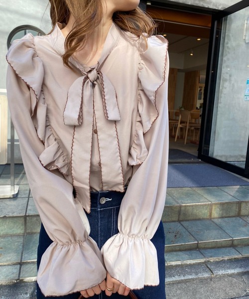 one after another NICE CLAUP（ワンアフターアナザーナイスクラップ）の「WEB限定　前後2WAYフリルボウタイブラウス（シャツ/ブラウス・レディース・オフホワイト/ホワイト系その他/モカ/ライトベージュ・FREE）」の12枚目の写真