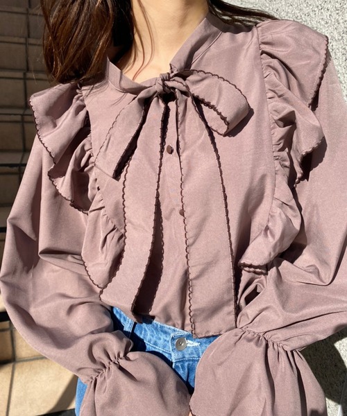 one after another NICE CLAUP（ワンアフターアナザーナイスクラップ）の「WEB限定　前後2WAYフリルボウタイブラウス（シャツ/ブラウス・レディース・オフホワイト/ホワイト系その他/モカ/ライトベージュ・FREE）」の21枚目の写真