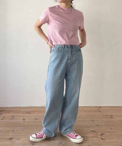 wee9s(ウィークス)の「daily daily compact tee / デイリーデイリークロップド丈コンパクトティー(Tシャツ/カットソー・レディース・ピンク/ブルー/ホワイト/レッド/ブラック・FREE)」の10枚目の写真