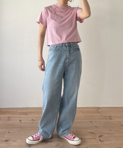 wee9s(ウィークス)の「daily daily compact tee / デイリーデイリークロップド丈コンパクトティー(Tシャツ/カットソー・レディース・ピンク/ブルー/ホワイト/レッド/ブラック・FREE)」の11枚目の写真