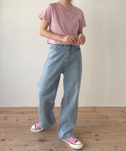 wee9s(ウィークス)の「daily daily compact tee / デイリーデイリークロップド丈コンパクトティー(Tシャツ/カットソー・レディース・ピンク/ブルー/ホワイト/レッド/ブラック・FREE)」の12枚目の写真