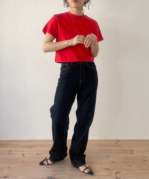 wee9s(ウィークス)の「daily daily compact tee / デイリーデイリークロップド丈コンパクトティー(Tシャツ/カットソー・レディース・ピンク/ブルー/ホワイト/レッド/ブラック・FREE)」の7枚目の写真