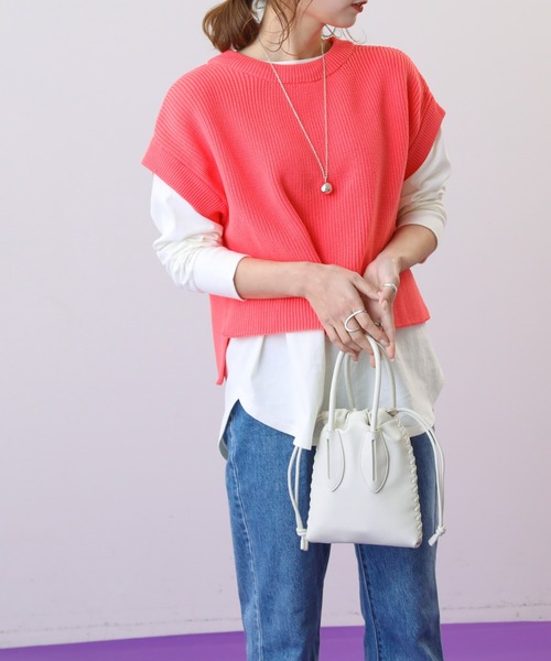 frames RAY CASSIN(フレームスレイカズン)の「WEB限定 ベスト着用可 3袖取り外し3WAYカラーニット(ニット/セーター・レディース・ピンク/イエロー/イエロー×グリーン・FREE)」の19枚目の写真