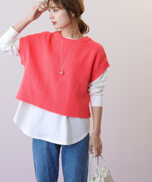 frames RAY CASSIN(フレームスレイカズン)の「WEB限定 ベスト着用可 3袖取り外し3WAYカラーニット(ニット/セーター・レディース・ピンク/イエロー/イエロー×グリーン・FREE)」の21枚目の写真