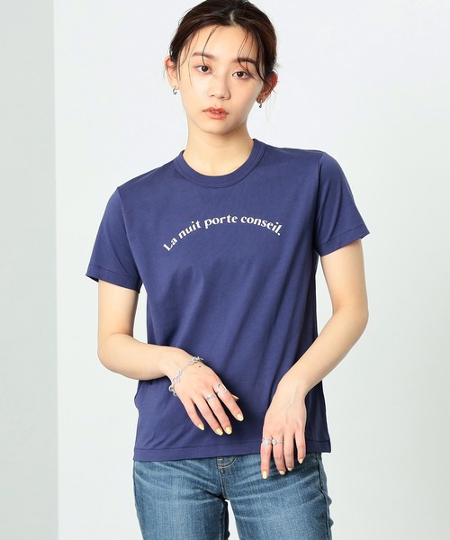 SOMETHING（サムシング）の「SOMETHING/サムシング フレンチメッセージ半袖Tシャツ（Tシャツ/カットソー・レディース・ネイビー/レッド/ベージュ・MEDIUM/LARGE）」の3枚目の写真