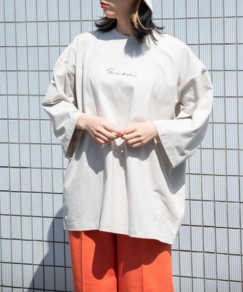 SENSE OF PLACE by URBAN RESEARCH(センスオブプレイスバイアーバンリサーチ)の「『ユニセックス』シシュウエクストラルーズTシャツ(5分袖)(Tシャツ/カットソー・メンズ・ブラック/オレンジ/ライトベージュ/ホワイト/グリーン・ONE)」の4枚目の写真