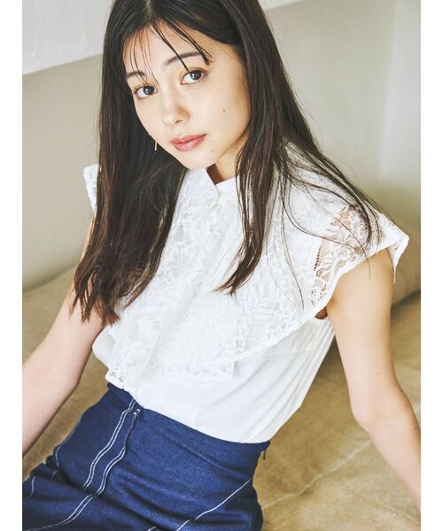 dazzlin（ダズリン）の「ノースリプリーツカラーブラウス（シャツ/ブラウス・レディース・その他1/グレー/オフホワイト・FREE）」の5枚目の写真