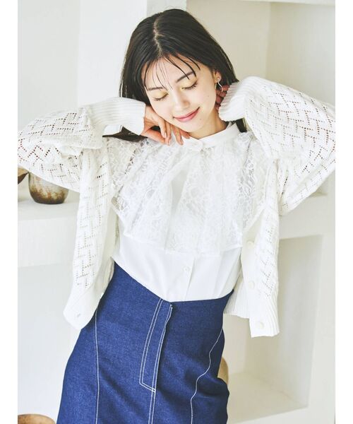 dazzlin（ダズリン）の「ノースリプリーツカラーブラウス（シャツ/ブラウス・レディース・その他1/グレー/オフホワイト・FREE）」の7枚目の写真