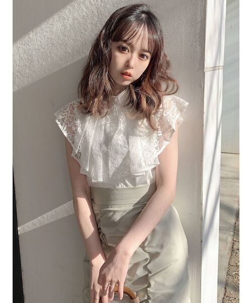 dazzlin（ダズリン）の「ノースリプリーツカラーブラウス（シャツ/ブラウス・レディース・その他1/グレー/オフホワイト・FREE）」の10枚目の写真