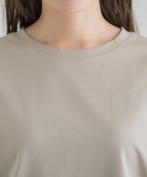 Pierrot(ピエロ)の「シルケットコットンTシャツ クルーネック(Tシャツ/カットソー・レディース・オフホワイト/ブラック/グレイッシュベージュ/ネイビー/ピンク・S/M/L)」の9枚目の写真