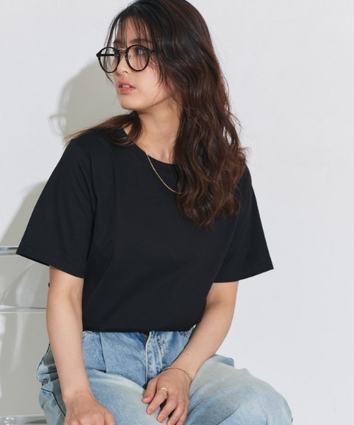 Pierrot(ピエロ)の「シルケットコットンTシャツ クルーネック(Tシャツ/カットソー・レディース・オフホワイト/ブラック/グレイッシュベージュ/ネイビー/ピンク・S/M/L)」の20枚目の写真