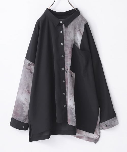 あさひ　値下げ　新品　BRIEFING マーブル模様 ブラックシャツ L マーブルプリント切替シアーシャツ』（シャツ/ブラウス