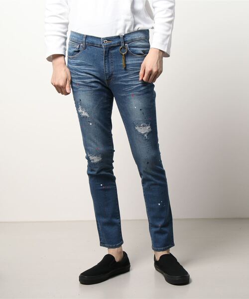 qwerty(クワーティ)の「QWERTY/クワーティ/denim/デニム/Splash damage denim(デニムパンツ・メンズ・インディゴブルー・SMALL/LARGE)」の1枚目の写真