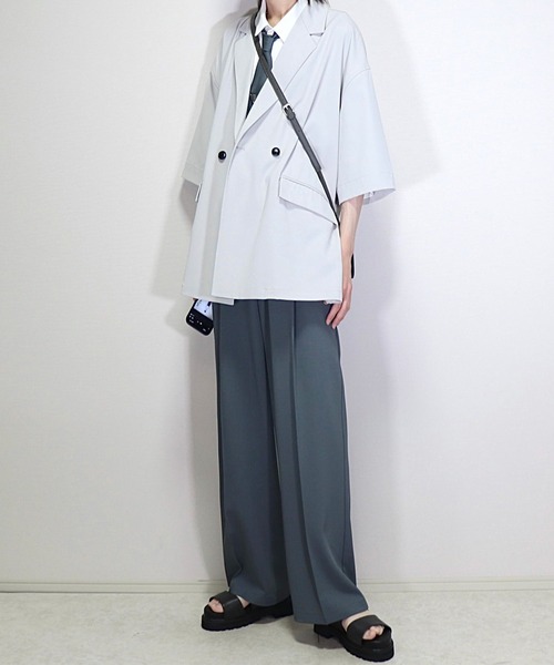 ドレープトロミ サイドジップダブルジャケット（テーラードジャケット）｜Loose/ルース（ルース）